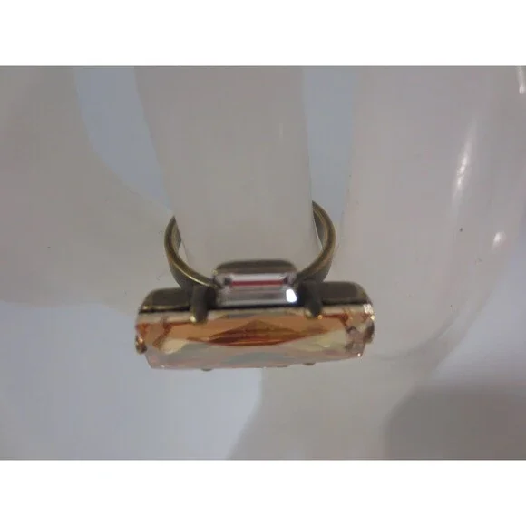 DANNIJO Paula light amber crystal Rectangle Brss ring Sz 5 NWOT $195 - Picture 3 of 8